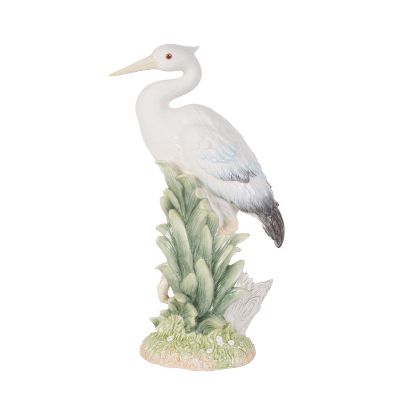 Fitz and Floyd Newport Home Coastal Ceramic Egret Facing Forward Figurine, 16 inches, White