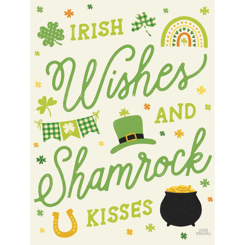 Shamrock Wishes II - Art textuel sur toile tendue, H 32 po x l 24 po