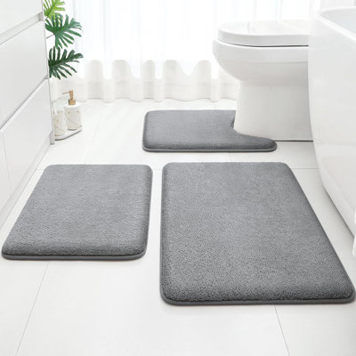 Upgraded Bathroom Rugs Set 3 Piece, Extra Thick Absorbent Soft Memory Foam, Washable Toilet Bath Mat (Grey,17"X24"+20"X32"+U Shape 20"X24")