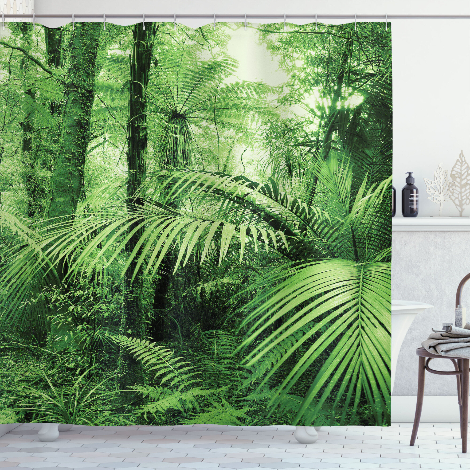 Jungle Shower Curtain Set + Hooks East Urban Home Size: 69 H x 105 W
