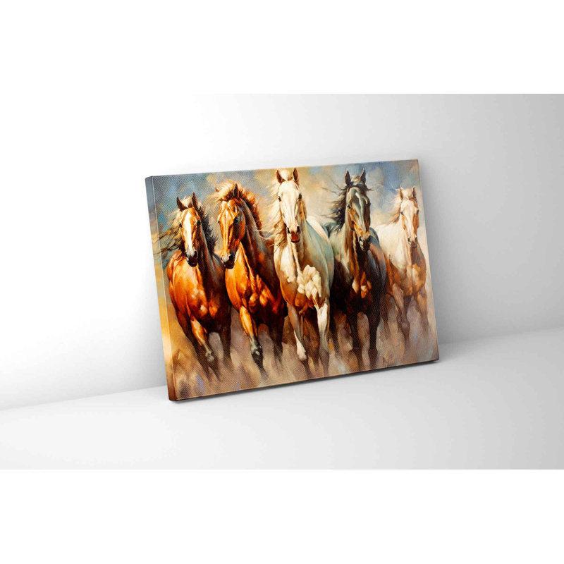 Équipe de cinq chevaux sur toile, Toile tendue