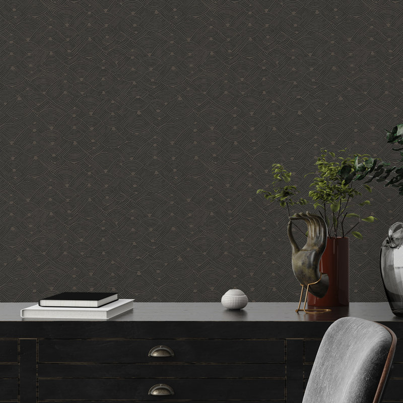 Ashmoore Geo Swirl Motif 10.05m x 53cm Textured Matte Wallpaper Roll, Brown/Black