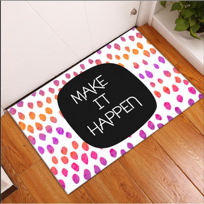 Tapis en polyester tissé à la machine rectangulaire noir / rose / blanc 1 pi 8 po x 2 pi 7 po Efrossini