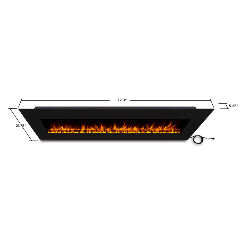 Corretto 72" Black Wall Mounted Electric Fireplace with Mantel