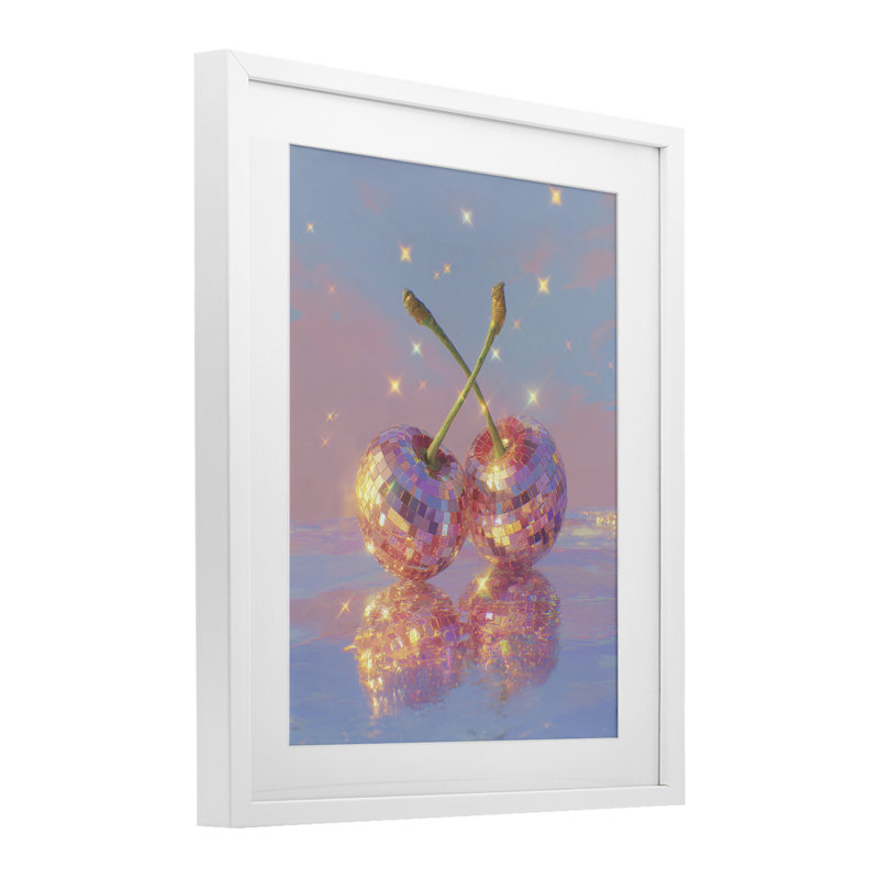 Disco Cherry Reflection, reproduction encadrée sous verre, conception de Ziwei Li, H 16 po x l 13 po, Cadre blanc côtier