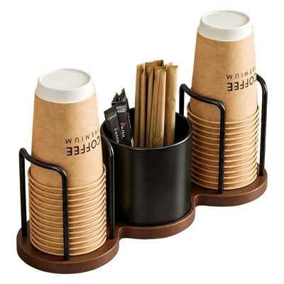 Organisateur de café avec panier de rangement pour paille et agitateur, noir