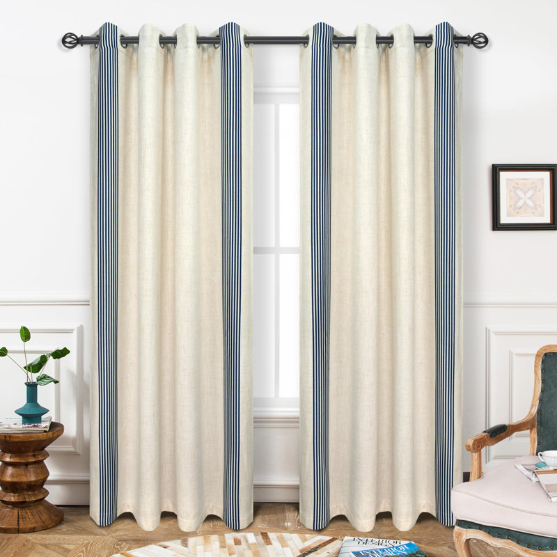 Velmer Blackout Curtain Pair, 52" W x 84" L, Ivory/Dark Blue