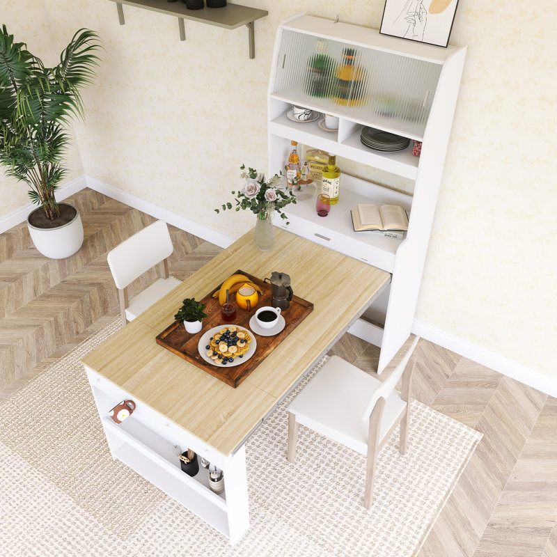Buffet With Hutch And Foldable Dining Table, Natural