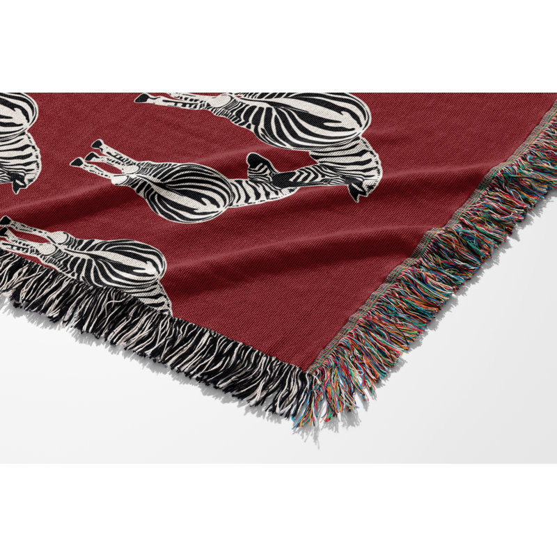 Jeté en mélange de coton Ziggy Zebra, L 60 po x l 60 po, Rouge, blanc cassé