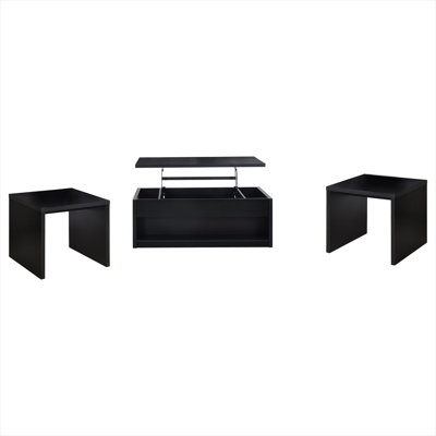 Round 3-Piece Lift Top Coffee Table Set with Drawers and Storage, Deep Black Engineered Wood, 47.25-Inch, Modern