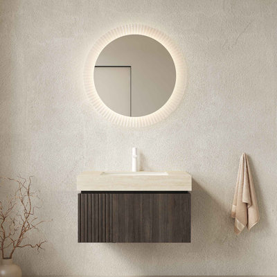 Meuble-lavabo 30 po, armoire de rangement flottante en contreplaqué avec tiroir et porte, comptoir en pierre frittée et lavabo en céramique avec 1 trou de robinet pré-percé, pré-assemblé