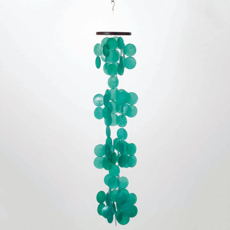 Handcrafted Patina Green Capiz Shell Wind Chime