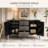 57'' Luxury Embossed Sideboard Buffet Cabinet With Drawers And Doors,  Vintage Accent Sideboard For Living Room, 2 Doors And 3 Drawers, Silver And Black