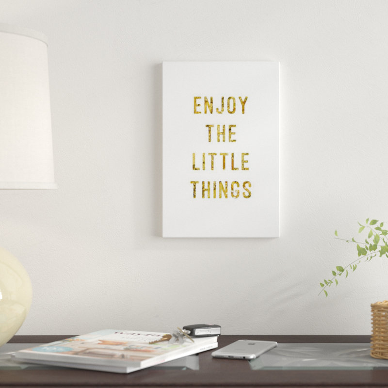«Enjoy Gold», art textuel sur toile, H 40 po x l 26 po x P 1,5 po, Pas de tapis, Toile tendue