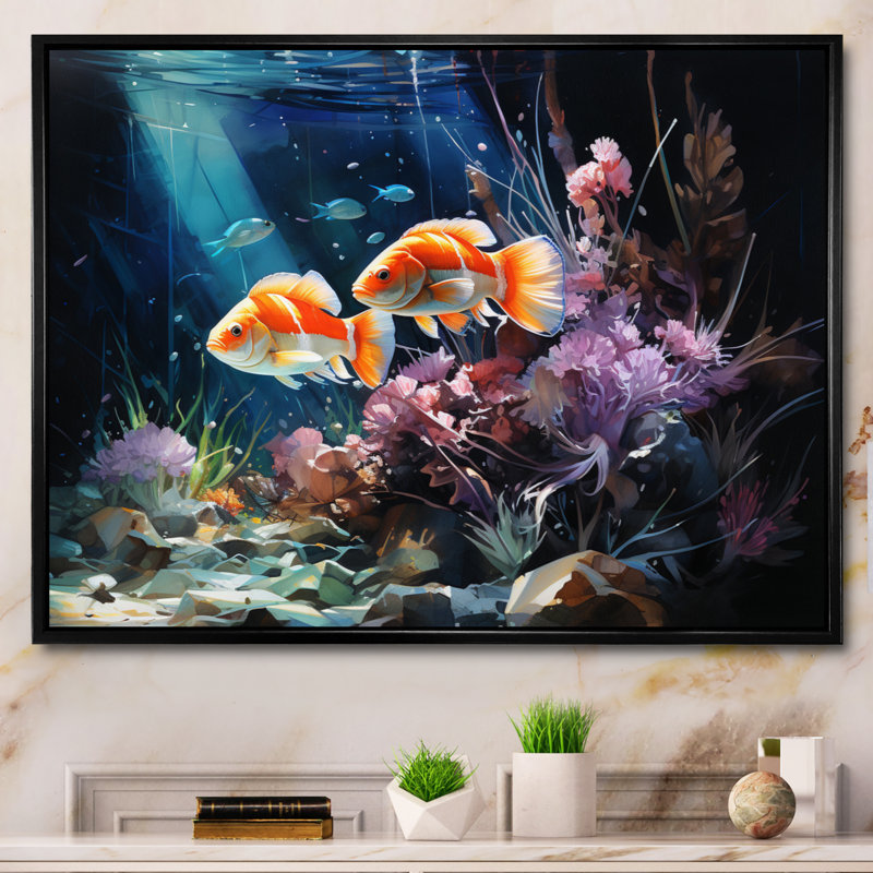 Aquariums Marine Wonders IX, reproduction d'art sur toile, H 34 po x l 44 po x P 1,5 po, Cadre flottant noir