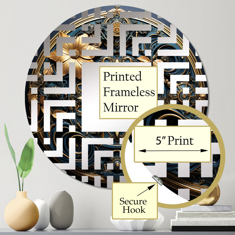 Miroir mural carré or et bleu sarcelle, 31,4 po x 31,4 po