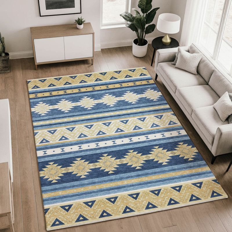 Tapis de qualité supérieure lavable à la machine Villers Global, Marine, 5 pi x 7 pi 6 po
