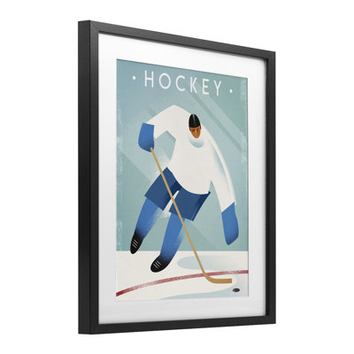 Reproduction sous verre rétro encadrée d'un joueur de hockey, design par Martin Wickstrom