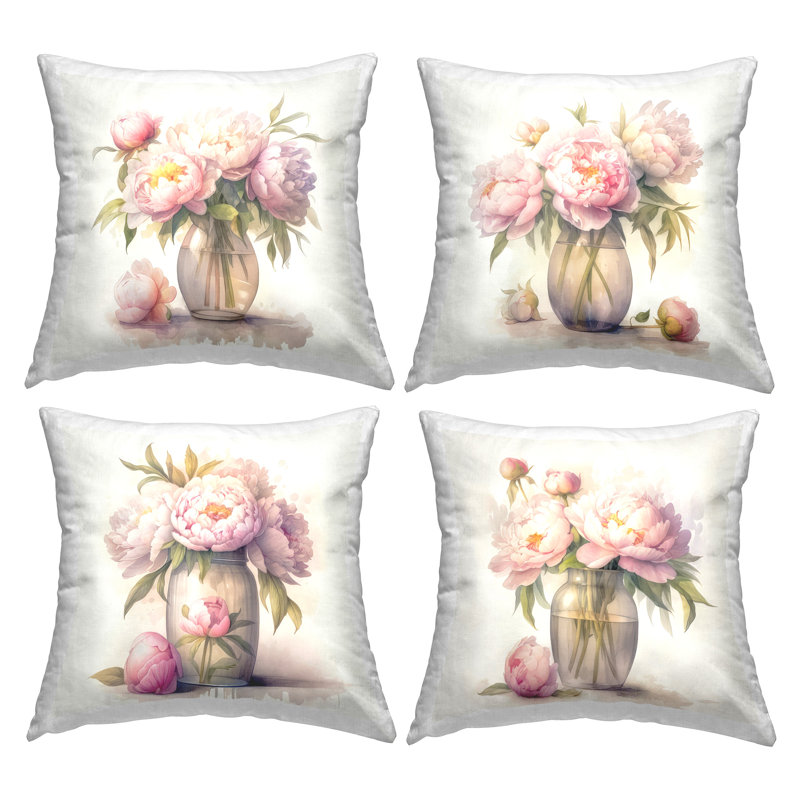 Coussin décoratif à motif de pivoines allurantes Blush par LSR Design Studio (ensemble de 4)