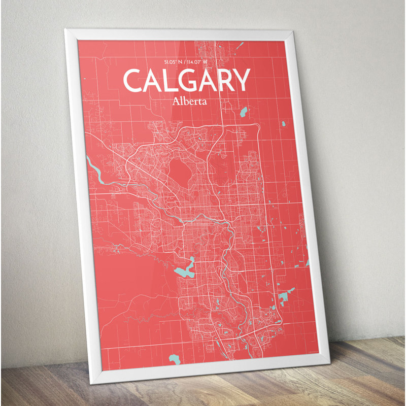 Calgary - No Frame Print, 70cm H x 50cm W x 0.1cm D, Light Red/White/Light Blue