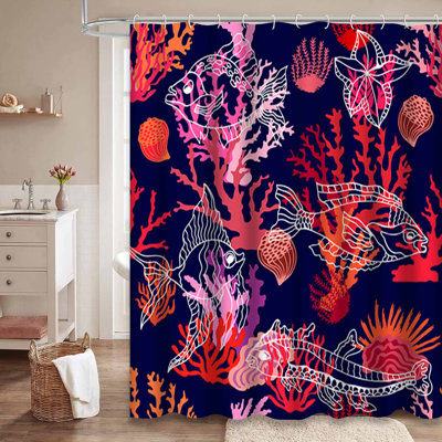Rideau de douche imperméable Ocean Coral Marine World avec 12 crochets