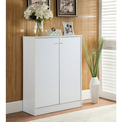 Two-Door Shoe/Storage Cabinet In White With Five Shelves, Home Utility Shelves And Two Doors White, Charmingness