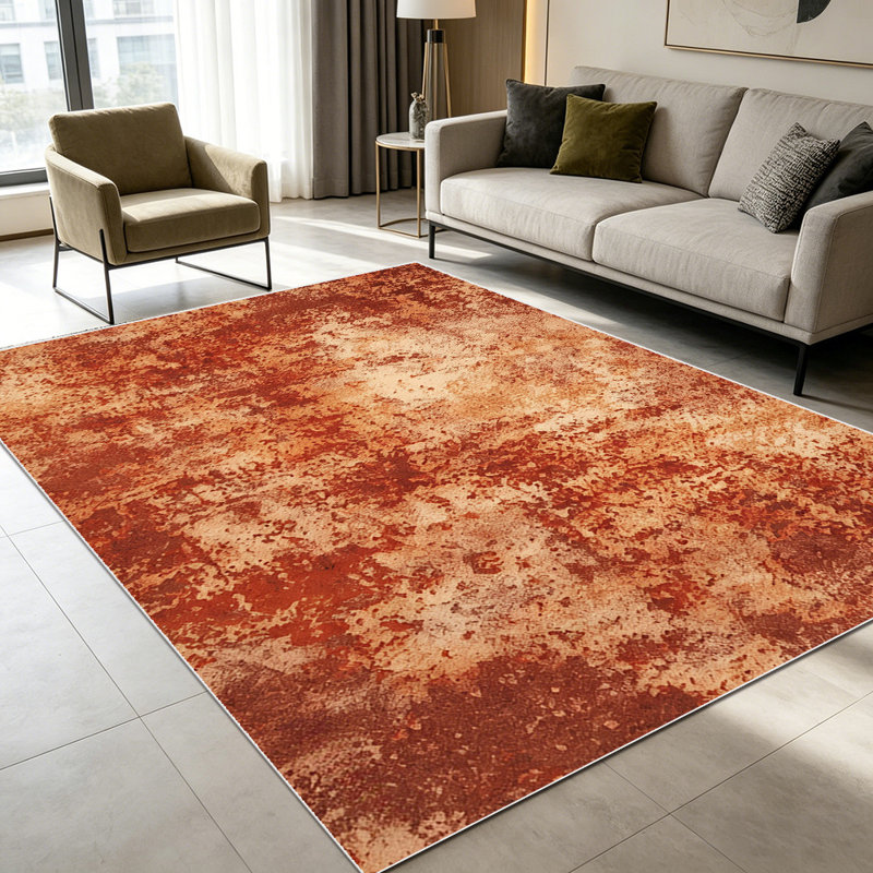 1PC Terracotta Rust Distressed Abstract Marbled area rugs for Living Room, Soft, All seasons, Easy-maintain, Washable Indoor mat, Farmhouse suitable for dining room, bedroom, entryway, kitchen, patio, home office, Home Decor, Outdoor Decor.