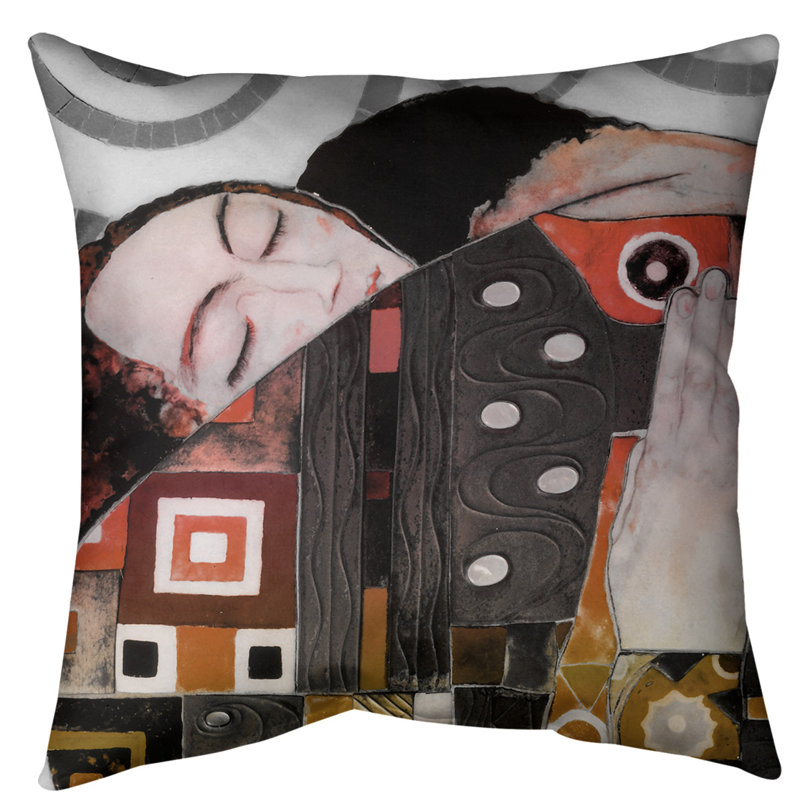 Coussin Gustav Klimt, 28 po x 28 po, Rouge / Orange / Ombré