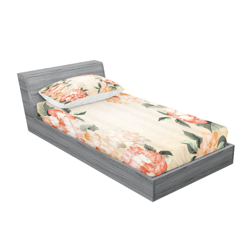Ensemble de taie décorative à motif floral Ambesonne, saumon vert Reseda, Ensemble de draps pour lit simple TG + 1 drap-hous