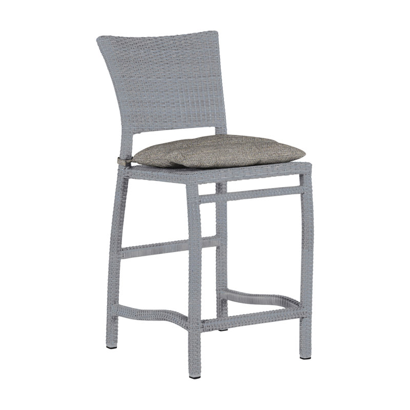 Skye 30" Patio Bar Stool with Cushion, No Welt, Rollo Chambray InsideOut® Linen, Oyster