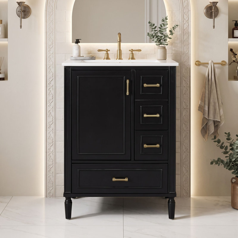 Meuble-lavabo autoportant moderne avec lavabo en céramique durable, charnières à fermeture en douceur et grand espace de rangement