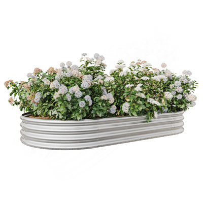 Grand lit de jardin surélevé ovale en métal pour plantes, légumes et fleurs - Argent