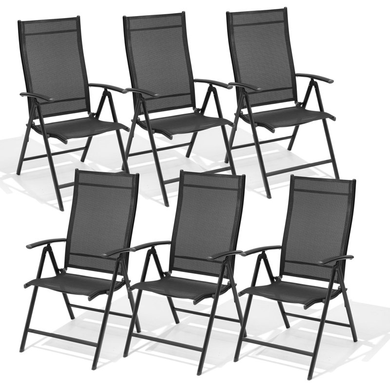 Chaise de salle à manger d'extérieur avec dossier réglable, 6, Black