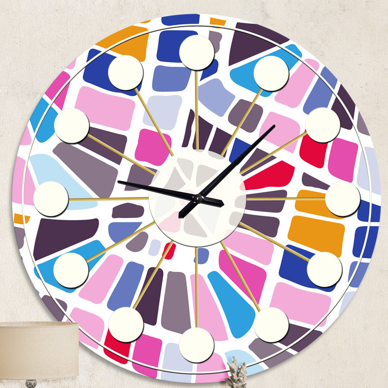 Abstrait rétro motif géométrique I - horloge murale moderne Mid-Century, Moyenne