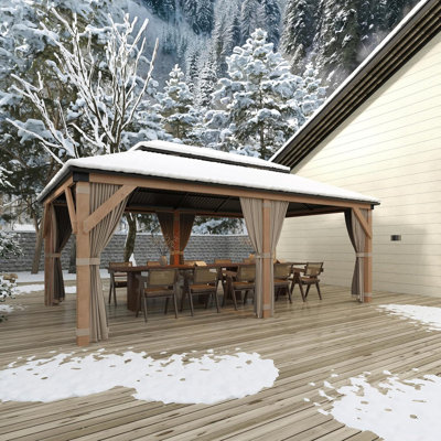 Abri de jardin en bois 12 po x 20 pi avec double toit, auvent rigide et filet pour tous les temps