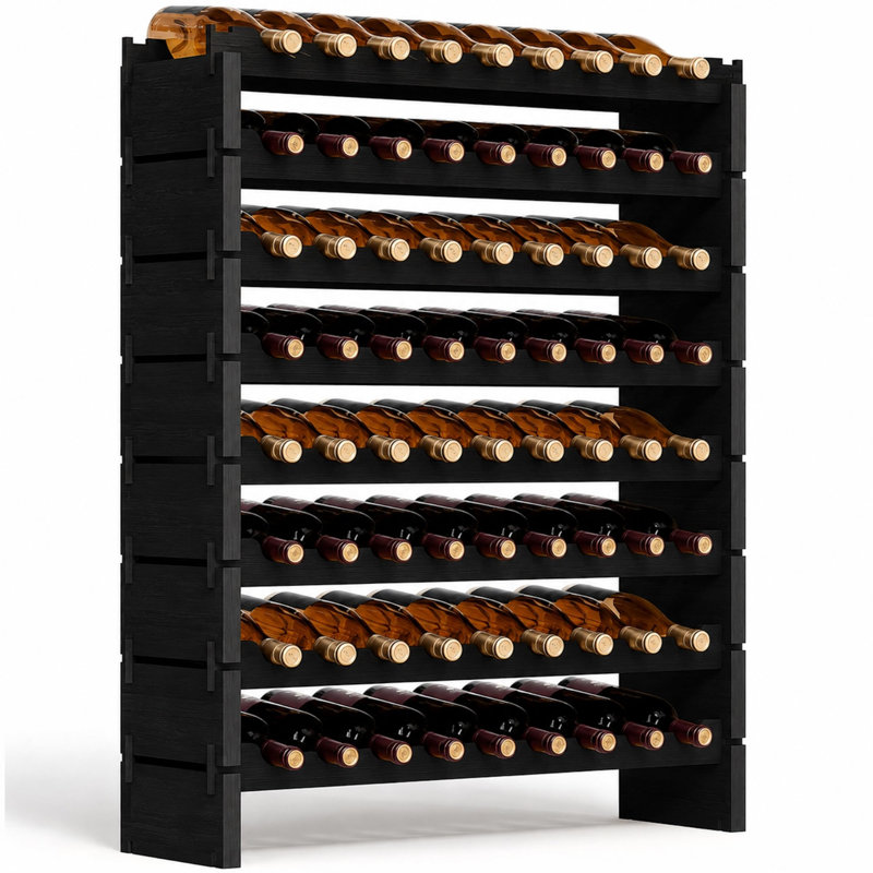 72 Bottle Wine Rack Stackable Bamboo Freestanding, Black