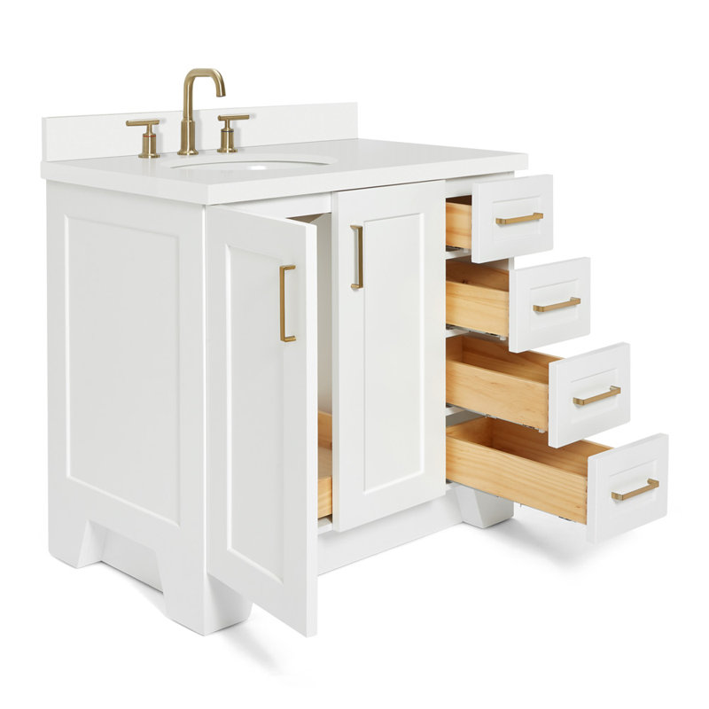 37 IN.  Single Bathroom Vanity, White, Rectangular, Left
