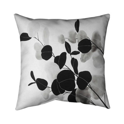 Grayscale branches with leaves - 18"x18" Throw pillow - Poly twill - Print on demand