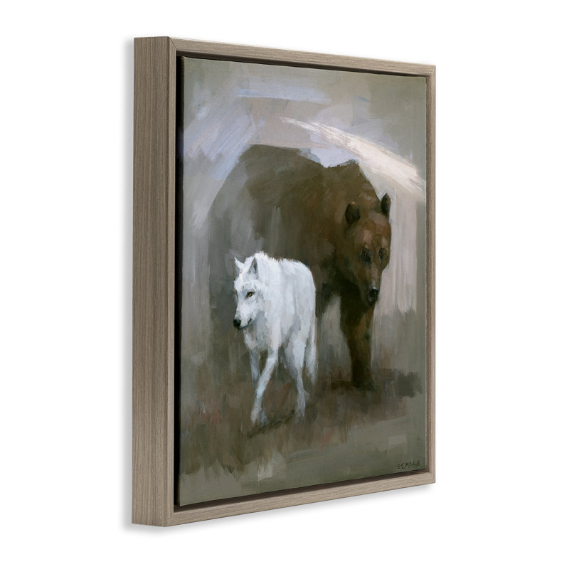 «Wolf & Bear Impression», art mural encadré par John, Cadre flottant orme Montalcino, H 25 po x l 25 po