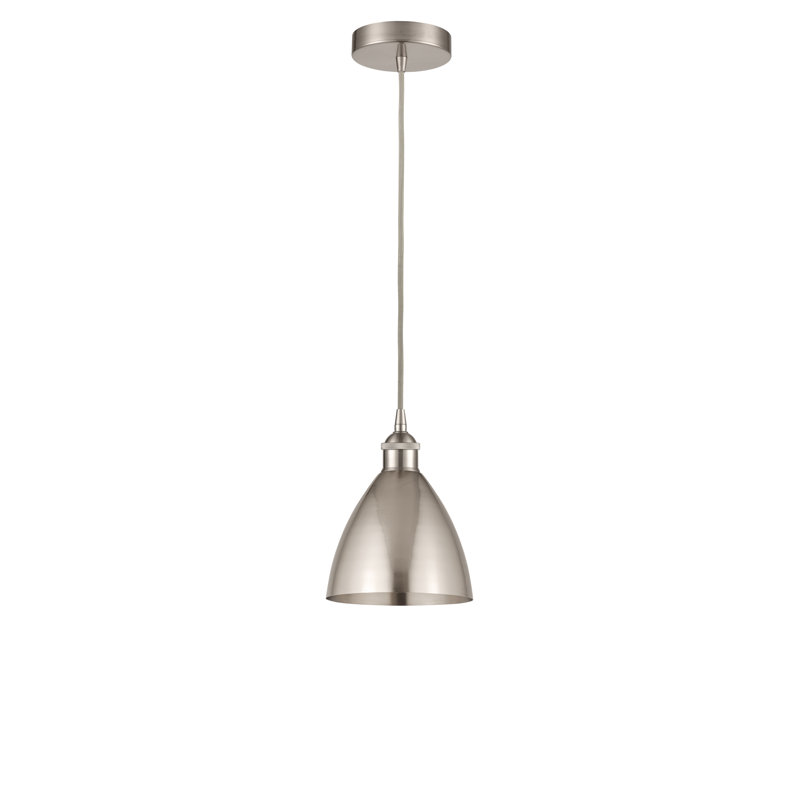 1 - Light Single Drop Pendant Pendant, Brushed Satin Nickel, Brushed Satin Nickel, 11.25" H x 7.5" W x 7.5" D