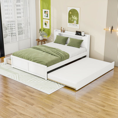 Grand lit plateforme en bois avec lit gigogne et 2 tiroirs