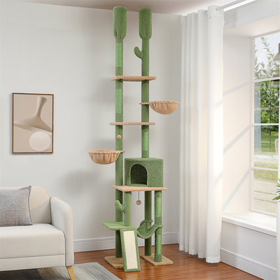 Cactus Cat Tree Floor To Ceiling Cat Tower With Adjustable Height(85-112 Inches), 7 Tiers Climbing Activity Center With Cozy Hammocks, 5 Platforms And Scratching Posts For Indoor Cats