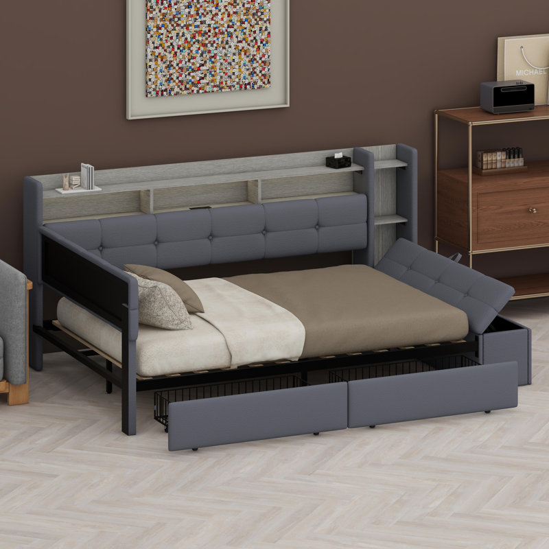 Smart Daybed with Integrated Charging Station and LED Lighting, Grey