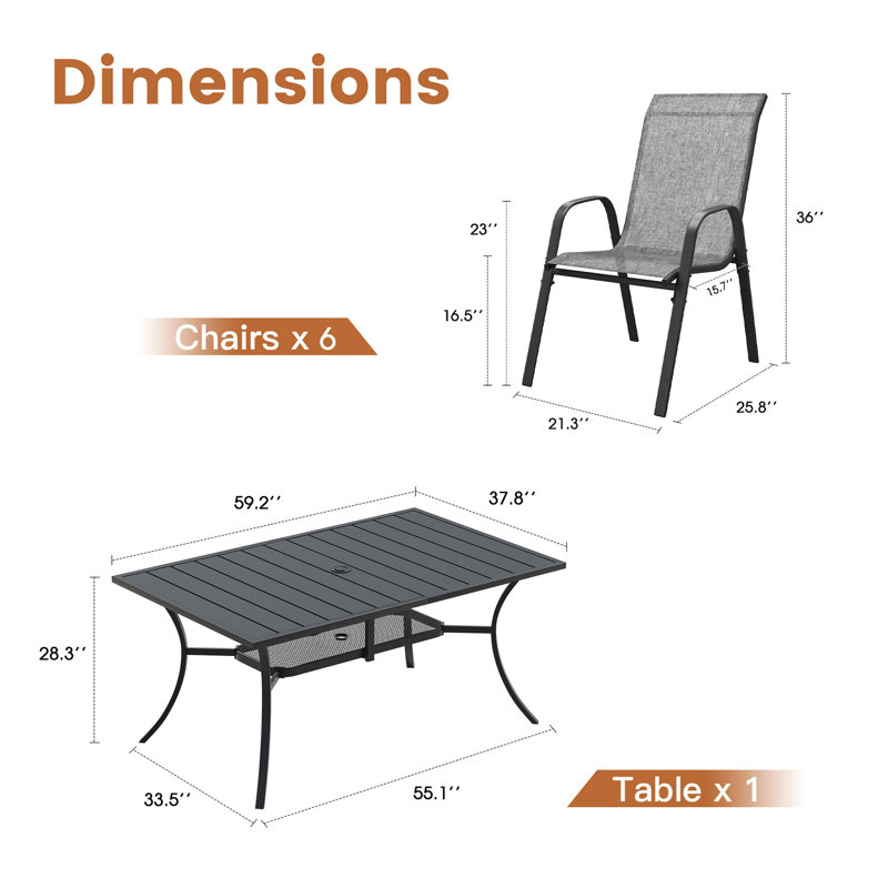 Ensemble de salle à manger rectangulaire pour 6 personnes avec chaises empilables, Gris