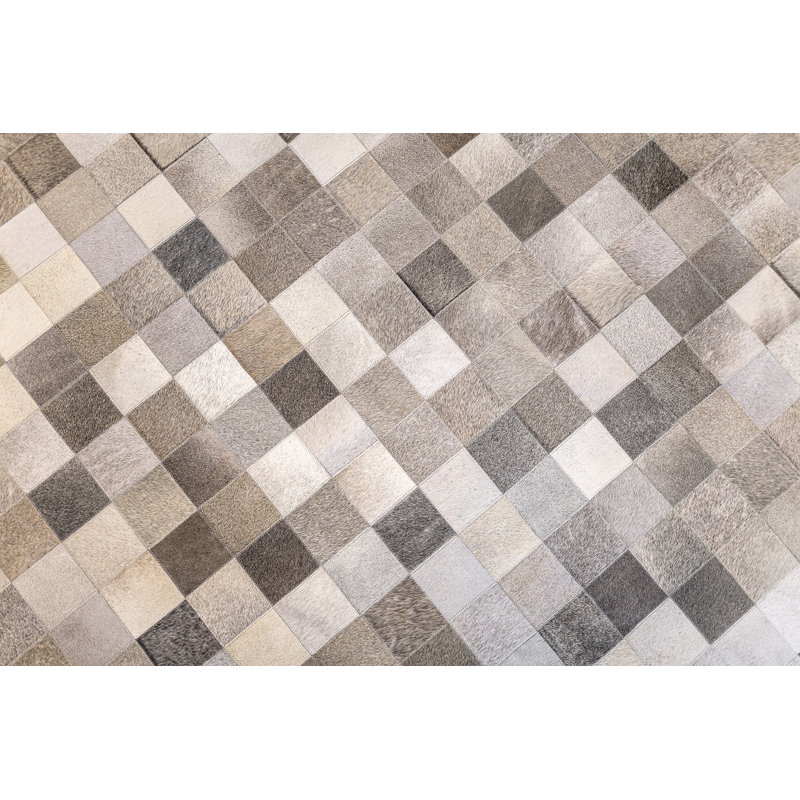 Tapis gris en cuir de vache fabriqué à la main Bigham, Rectangulaire 9 pi x 11 pi