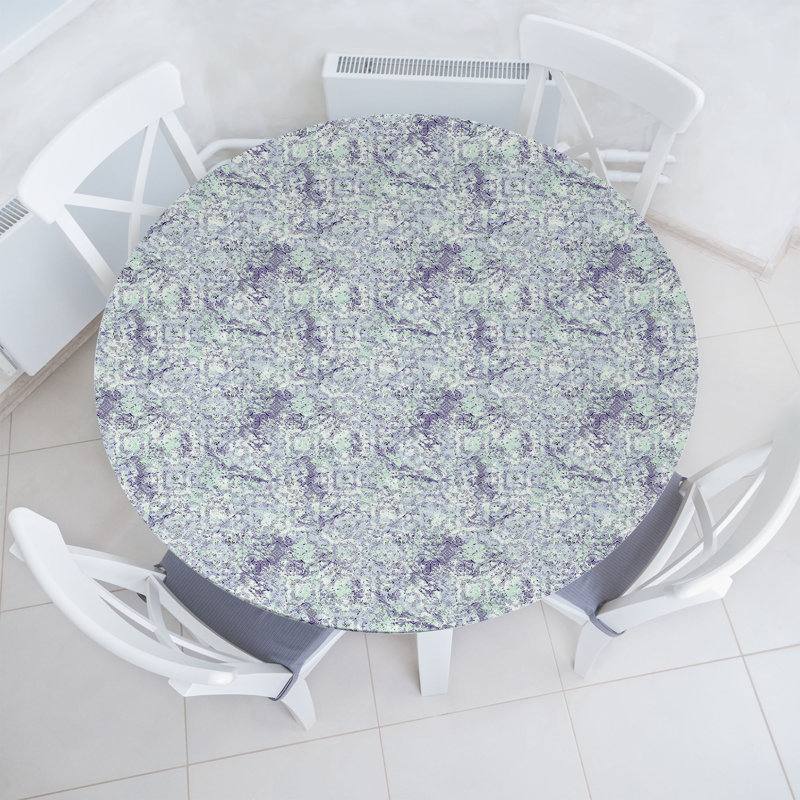 Highland Dunes Bohemian Fitted Round Tablecloth Indigo and Mint Green, 51.97" Round