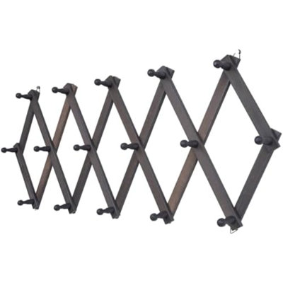 Rustic Wall Mounted Hat Rack with Space Saving Accordion Design, Expandable Hat Holder with 16 Wood Hooks, Modern Farmhouse Wall Hanger for Mug, Coat, Bags(Shabby Grey)