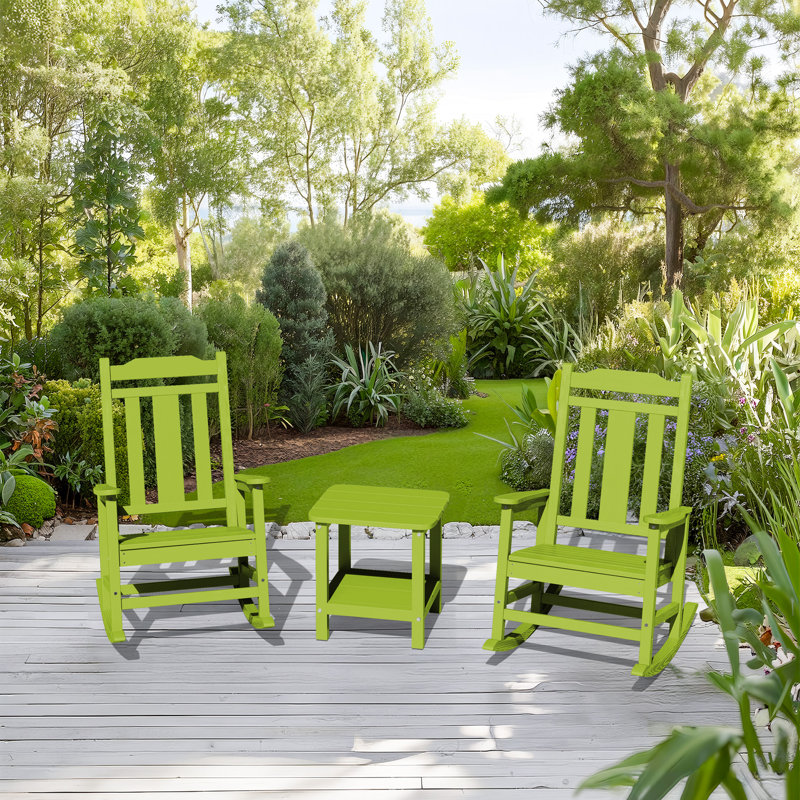 Wolak HDPE Oversized Modern Rocking Adirondack Chair(Set Of 2), Apple Green