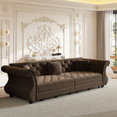 Canapé-lit Chesterfield surdimensionné de 97,6 po, canapé en velours à accoudoirs roulés avec capitonnage de fleurs, revêtement pour le salon / la chambre à coucher / appartement