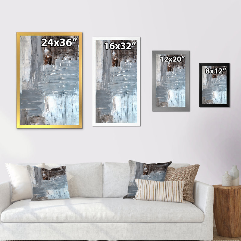 Champs de couleurs dans les tons de gris et de brun - Peinture sur toile, H 36 po x l 24 po x P 1 po, Cadre photo blanc